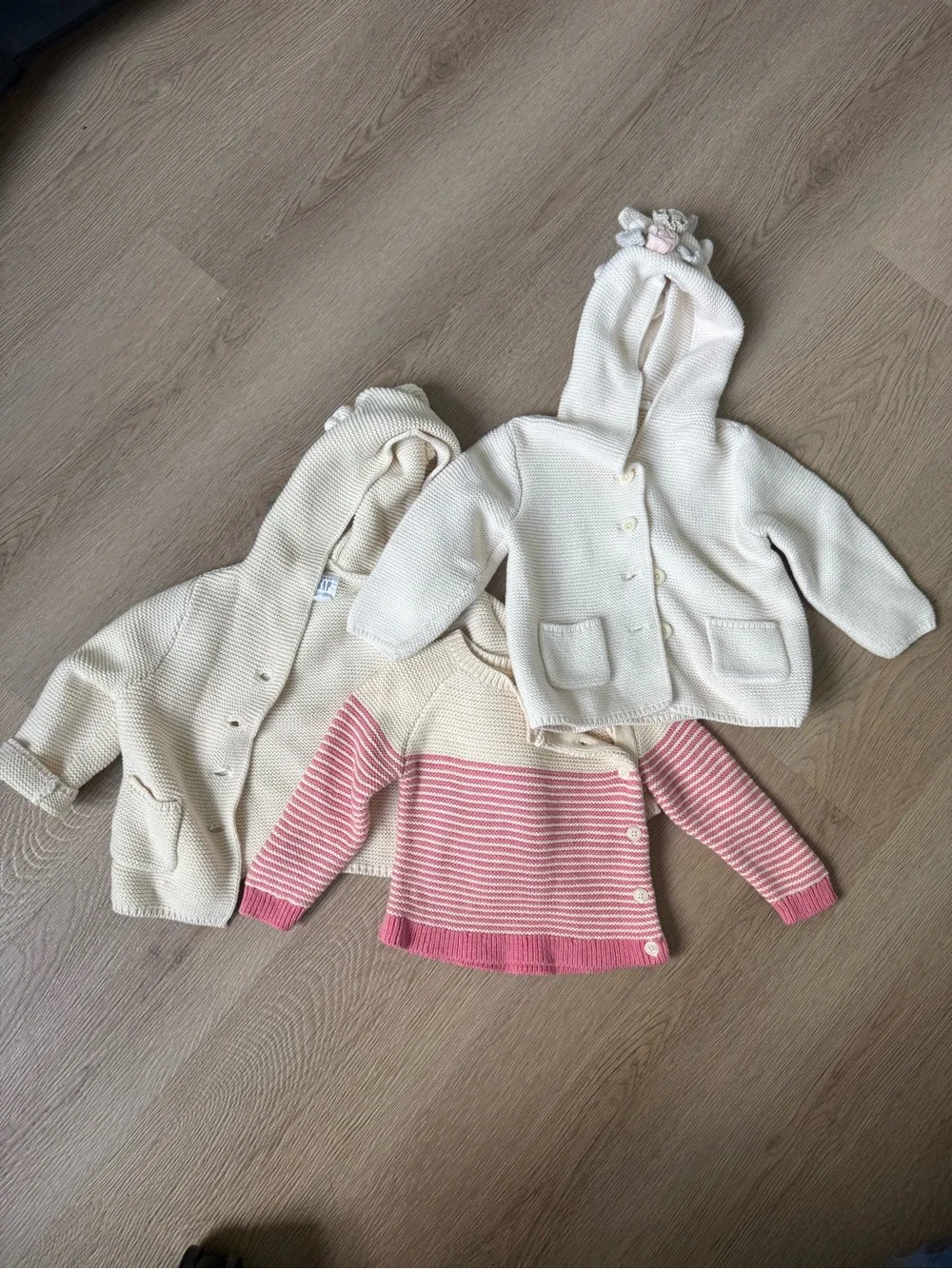 GAP Cream & Pink Knit Hoodies and Striped Sweater Set sizes 6-24 months